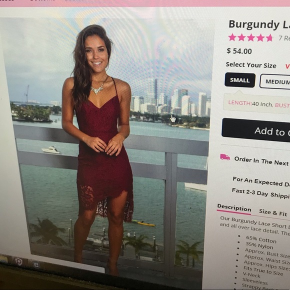Burgundy Lace Short Dress with Strappy Back - Picture 1 of 1